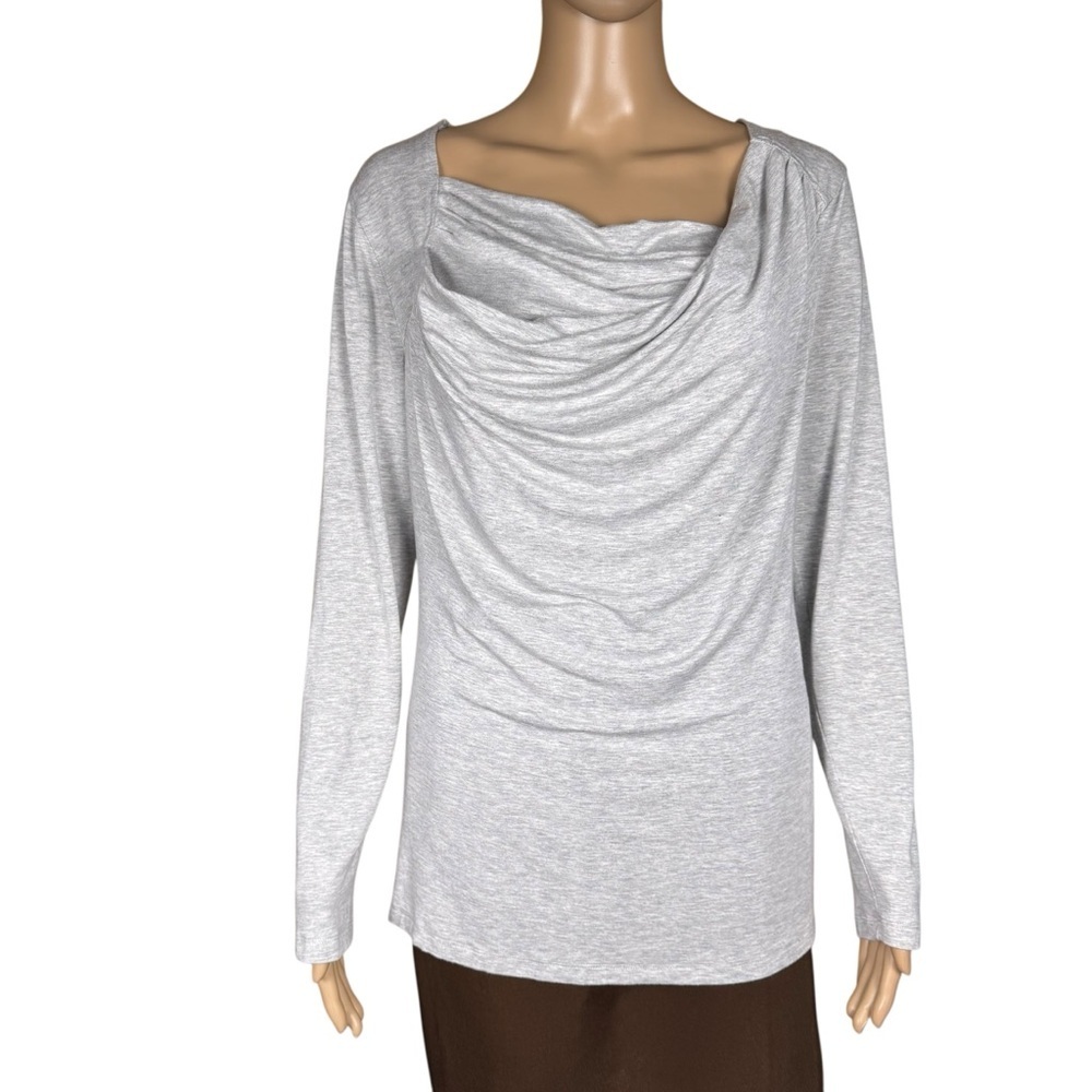 Anthropologie Design History Cowl Neck Long Sleeve Light Grey Top Size L